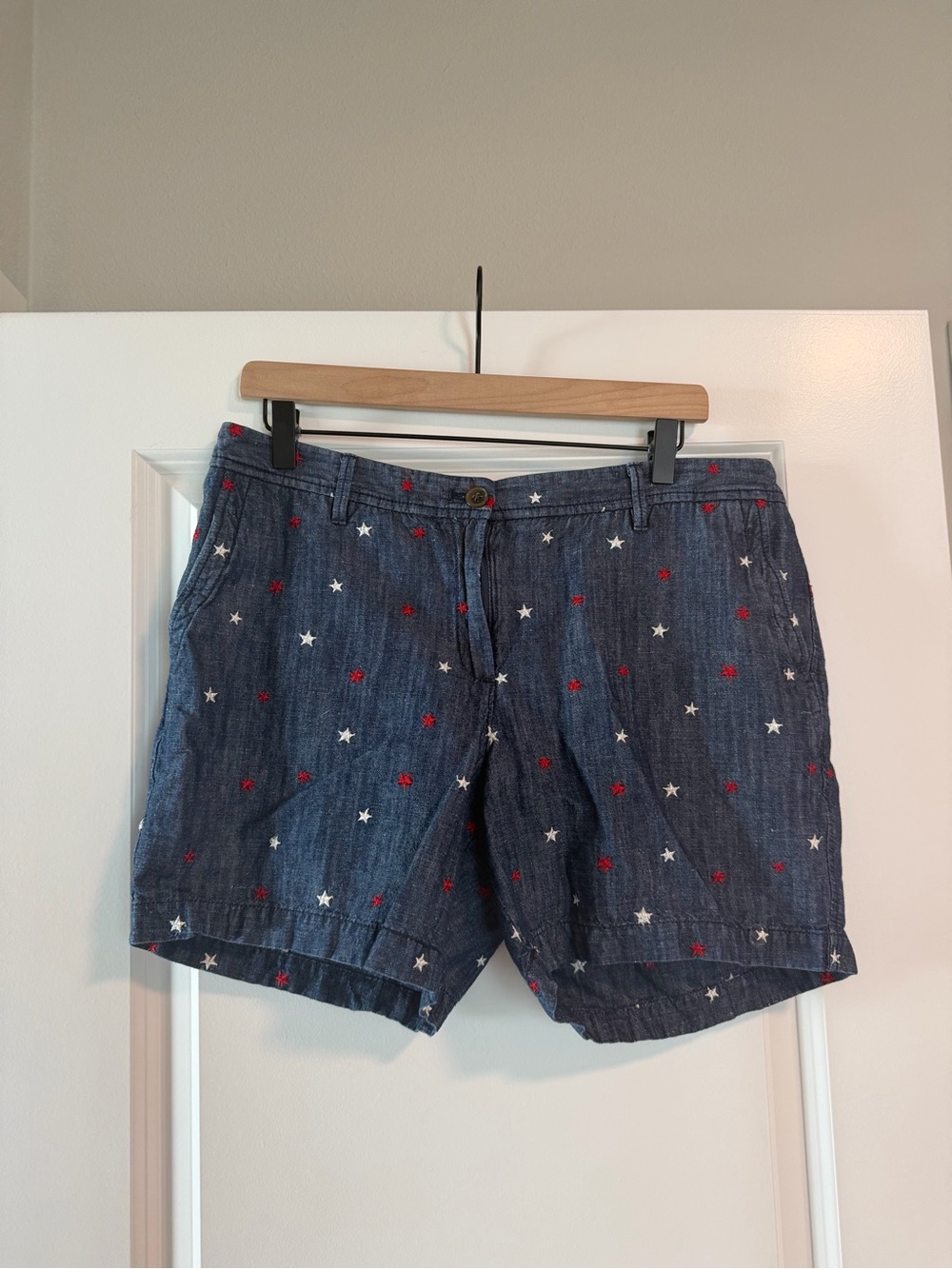 Talbots Chinos Shorts with Blue, Red & White Star Embroidery